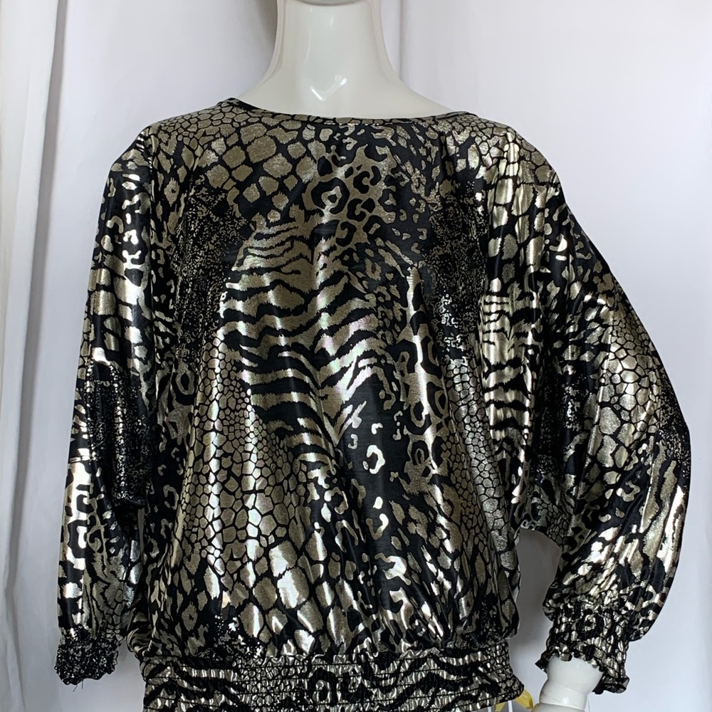 Vintage 80s silver and black blouse
